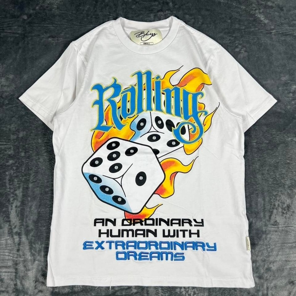 Y2K Rolling Dice BKYS White Graphic T-Shirt‎ - size small